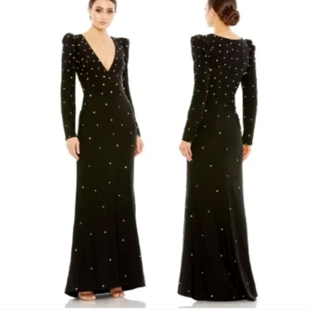 Mac Duggal Ieena Plus Size Rhinestone Encrusted Jersey‎ Gown Black Size 20 NWT